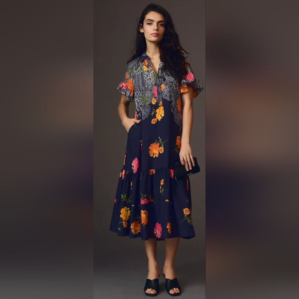 Anthropologie Ruffle Sleeve Dress